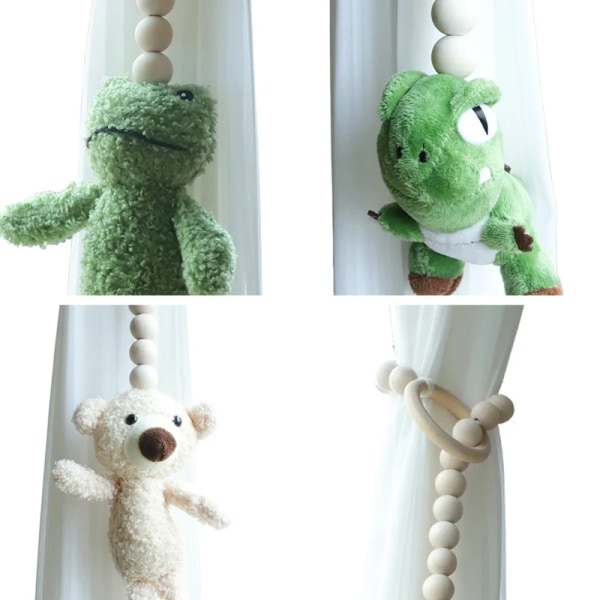 Cartoon Frog Bear Doll Pendant Wooden Beads Curtain Tieback Bohemian Handmade Curtain Rope Tie Farmhouse Beaded Holder