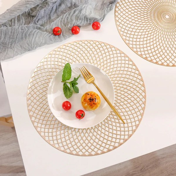 Table Mat Hibiscus Flower Bronzing PVC Placemat Hollow Insulation Coaster Pads Table Bowl Home Christmas Decor Heat Resistant