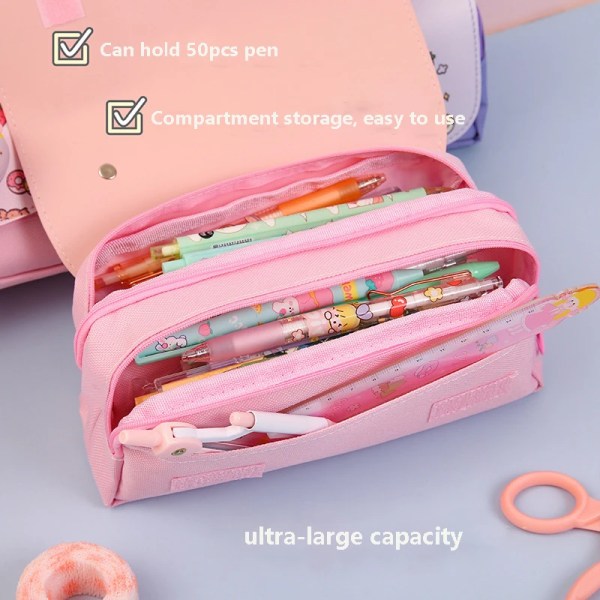 Kawaii Cat Decompression Pencil Case Large Capacity Pencil Box Double Layer Bag Portable Storage Box School Pouch Stationery