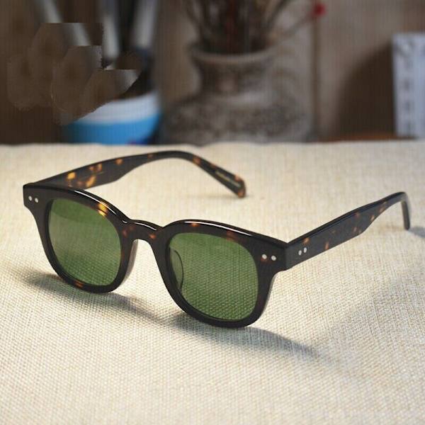 Retro Japan handmade sunglasses acetate tortoise frame green glass lens unisex