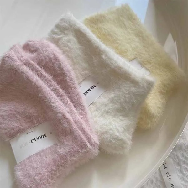 3/1pairs Hairy Mink Fleece Pile Socks Women Girls Super Soft Thicken Coral Plush Long Sock Winter Warm Sleeping Floor Kawaii Sox
