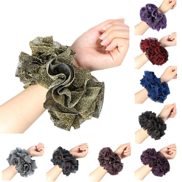 Women Girls Flower Glitter Hair Band Rope Elastic Hair Scrunchie Ponytail Holder