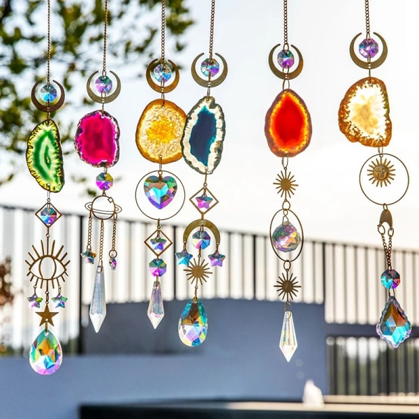 Suncatcher Crystal Ball Artificial Agate Raw Stone Rainbow Prism Outdoor Hanging Wind Pendant Window Car Charm Garden Decoration