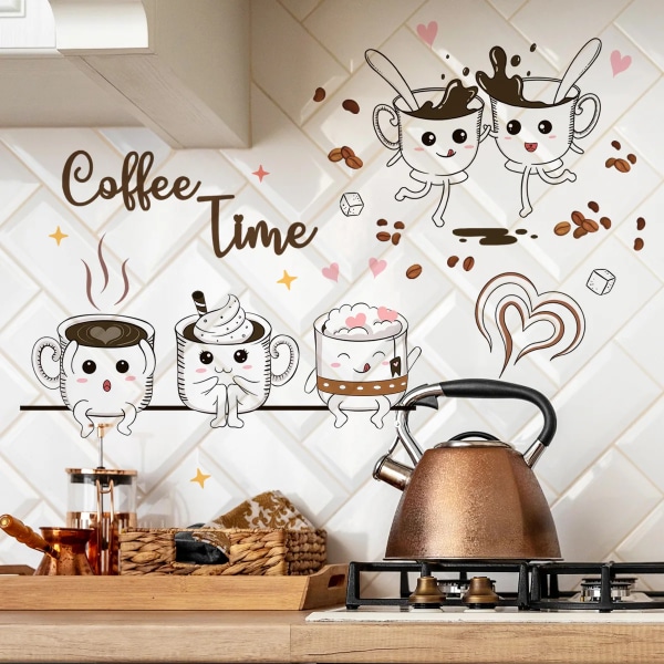 Creative Coffee Cup Wall Stickers Removable Vinyl PVC Living Room Kitchen Stain Resistant Home Decor Wall Stickers