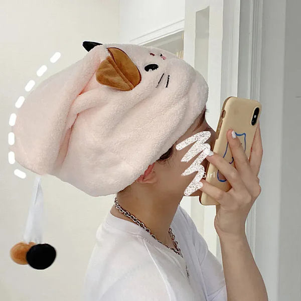 New Cute Cat Kitten Kid Hair Turban Quick Dry Bath Hair Drying Towel Head Wrap Hat Cap Bathing Tool Cat Ears Pattern Hooded