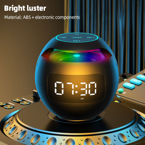Night Light Digital LED Alarm Clock TF/FM Radio Bluetooth Speaker Round Bedside