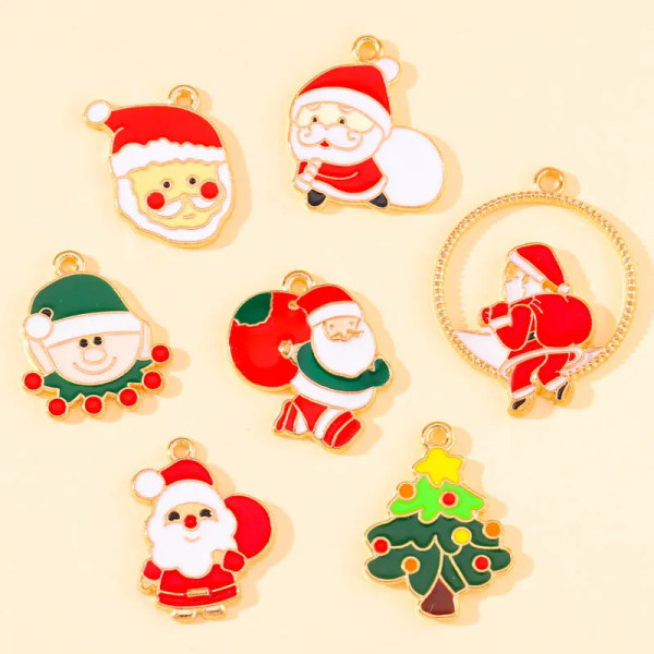 Wholesale Mix Styles 45Pcs Cartoon Christmas Enamel Charms Santa Claus Tree Pendants for DIY Jewelry Making Xmas Party Gifts