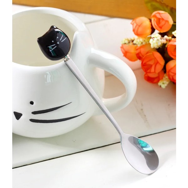 Ceramic Cute Cat Mugs With Spoon Coffee Tea Milk Animal Cups With Handle 400ml Drinkware Nice Gifts