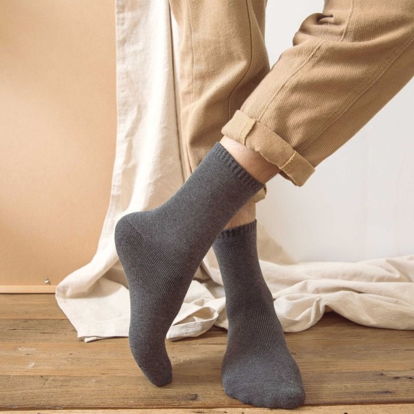 5 Pairs Versatile Plush Thick Medium Socks Casual Warm Cotton Solid Color Socks