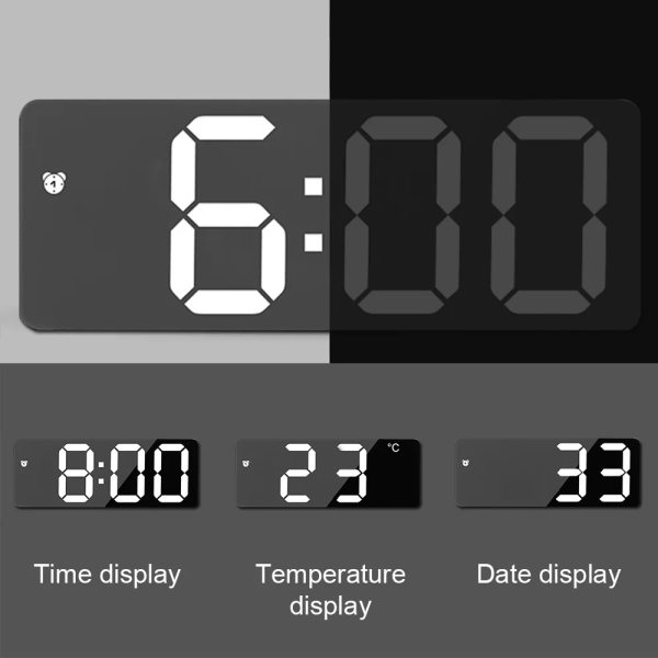 LED Digital Clock Acrylic/Mirror Alarm Clock Voice Control Time Temperature Display Snooze Voice Control Bedside