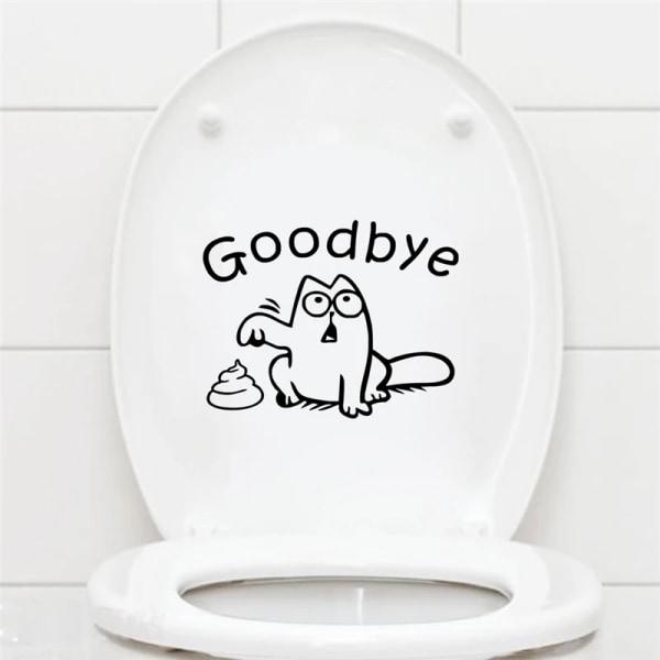 2pcs Cute Black Cat Say Goodbye Toilet wall decals bathroom shop Window Car Tank Home Decor cartoon animal stickers vinyl mural art
