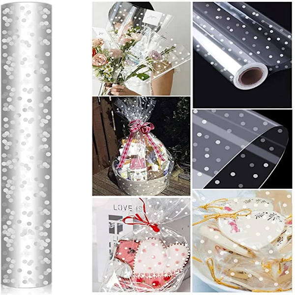 Irregular White Dot Clear Cellophane Film Wrap Roll, Gift Flower Bouquet Baskets, Wrapping Paper Arts, Crafts Paper Film