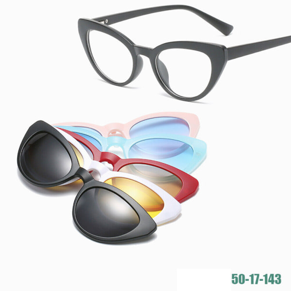 Cat Eye Eyeglass Frame + 5Pcs Sunglasses Magnetic Clip-on Lenses UV Sunglasses U