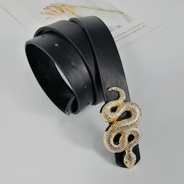 2023 New PU Material European and American Snake Creative Retro Belt Women's Simple Needle Button Pant Belt Belt