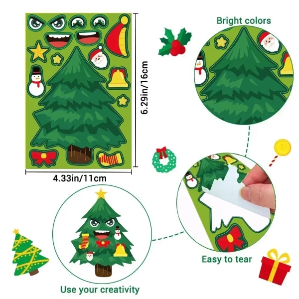 8Pcs Children DIY Puzzle Sticker Toys Santa Christmas Tree Socks Make a Face Assemble Stickers Kids Boys Girls Christmas Gifts