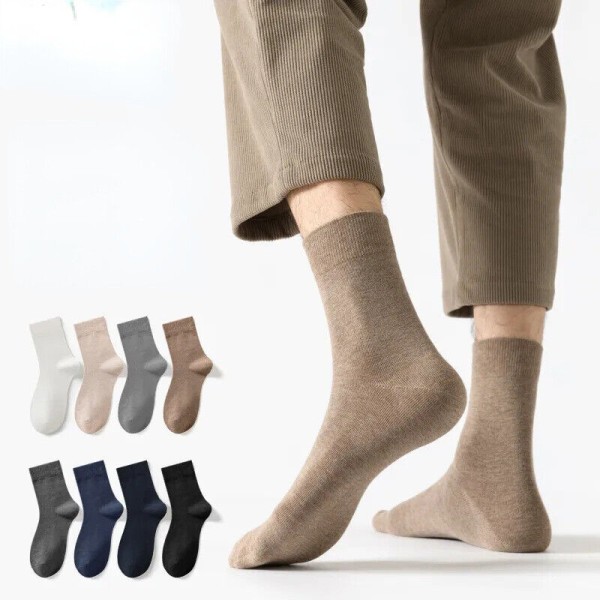 5 Pairs Winter Cotton Medium Tube Sock Antibacterial Solid Color Versatile Socks