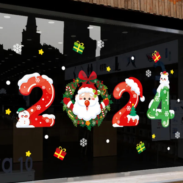 2024 Merry Christmas Window Sticker Santa Claus Snowflake Elk DIY Home Wall Decal Christmas Decoration Near Year Gift Xmas Decor