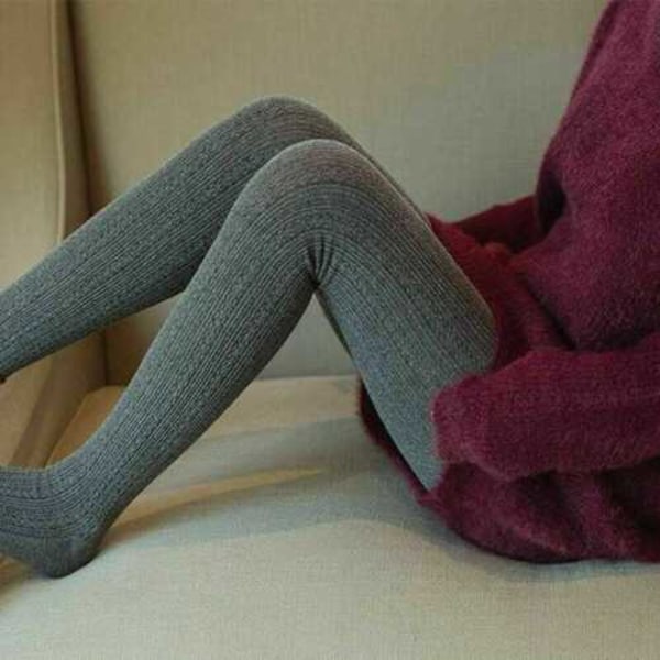 Women Cable Knit Warm Socks Footed Tights Stretch Stockings Winter Pantyhose