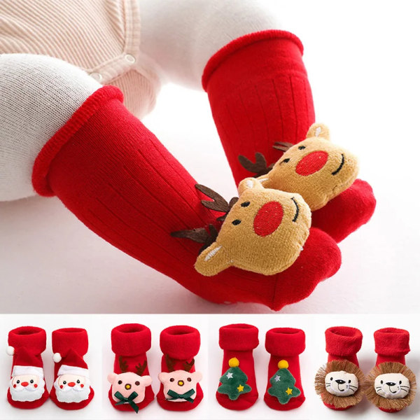 Newborn Toddler Baby Boys Girls Christmas Red Socks Winter Autumn Warm Non Slip Floor Grip Sock with Santa Claus Snowman Decor