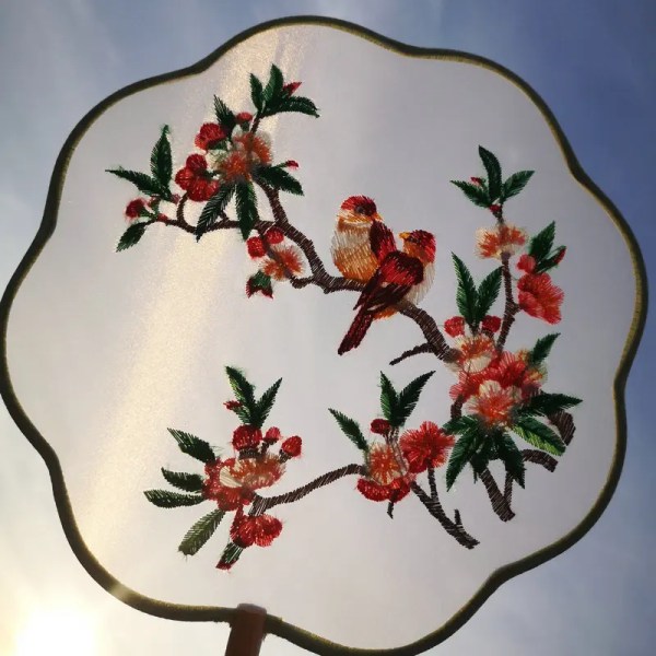 Double Sided Embroidery Dance Fan With Magpie Plum Blossom Patterns Means Looks Happy Round Silk Fan Qipao Hanfu Tang Accessory