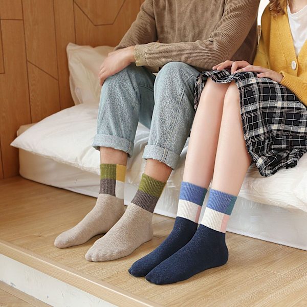5 Pairs Autumn Winter Cotton Couples' Versatile Color Contract Medium Socks