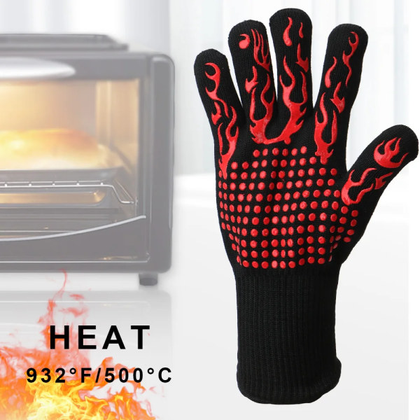 Oven Mitts BBQ Fire Gloves 300-500 Centigrade Extreme Heat Resistant Microwave Oven Gloves Fireproof Flame Retardant Non-slip