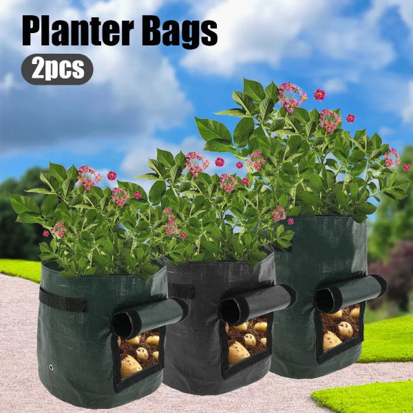 2Pack Garden Grow Bags Breathable Plant Bags with Flap and Handles Durable Outdoor Bag for Vegetable Potato Strawberry Greenhous