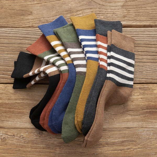 5 Pairs Zonbailon Men's Terry Socks Stripe Warm Cotton Medium Tube Socks