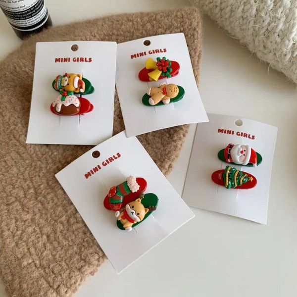8pcs Cute Christmas Gingerbread Hairpin Sweet Santa Claus Hairclip Set Holiday Matching Hair Accessories for Women Girls