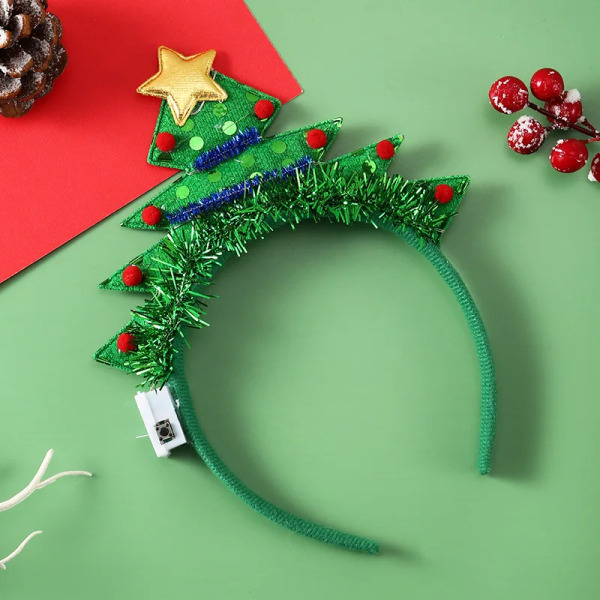 Christmas Tree Glowing Hair Band Snowflake Deer Horn Xmas Tree Headband Santa Bell Crutch Hair Accessories Merry Christmas Gift