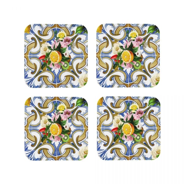 Sicilian Tiles,Mediterranean,Mosaic,Lemons Coasters Coffee Mats Leather Placemats Mug Tableware Decoration & Accessories Pads