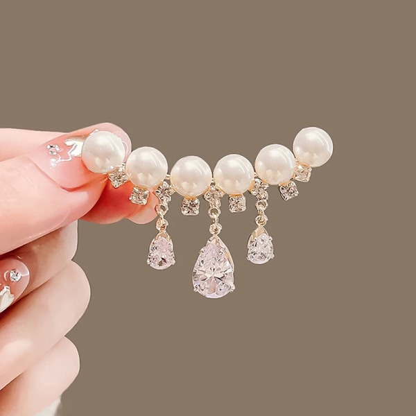 1PC Fashion Pearls Water Drop Rhinestone Lapel Brooch Women Jewelry Party Accessories Corsage Fastening Clothes Anti-Flip Pin