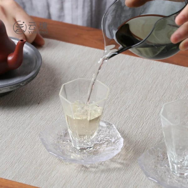 Japanese Style Hammer Pattern Glass Petal Coaster Transparent Tea Cup Saucer Household Insulation Mat Kung Fu Tea Utensils