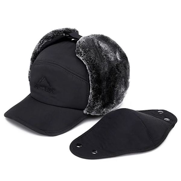 Tjocka Vinter Varm Hatt Män Fuskpäls Bomber Hat Öronlock Kvinnor Mjuka termohuvar Hattar för utomhusfiske Skidåkning Keps Hattar svart