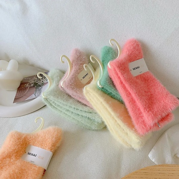 Plush Socks Fluffy Fuzzy Mink Velvet Socks Thickened Soft Cute Comfortable Middle Tube Socks Warm Winter Floor Bed Sleep Socks