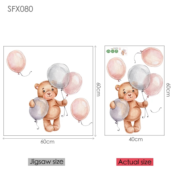 Balloon Brown Bear Wall Stickers for Kids Room Baby Boys Nursery Room Decoration Animals Wall Decal Nordic