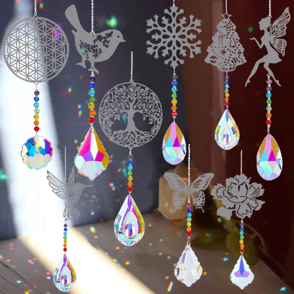 Crystal SunCatcher Prisms Hanging Rainbow Chaser Window Wind Chime Tree of Life Car Art Hanging Pendant Home Garden Decoration