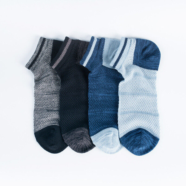 5 Pairs Men's Color Contrast Hollow Thick Needle Breathable Stripe Mesh Socks