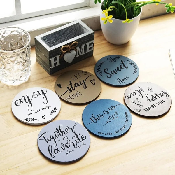 Home Love Wooden Set Lnsulated Coasters Kitchen Tableware Anti Scald And Household Use Cup Trays Decor Accessories