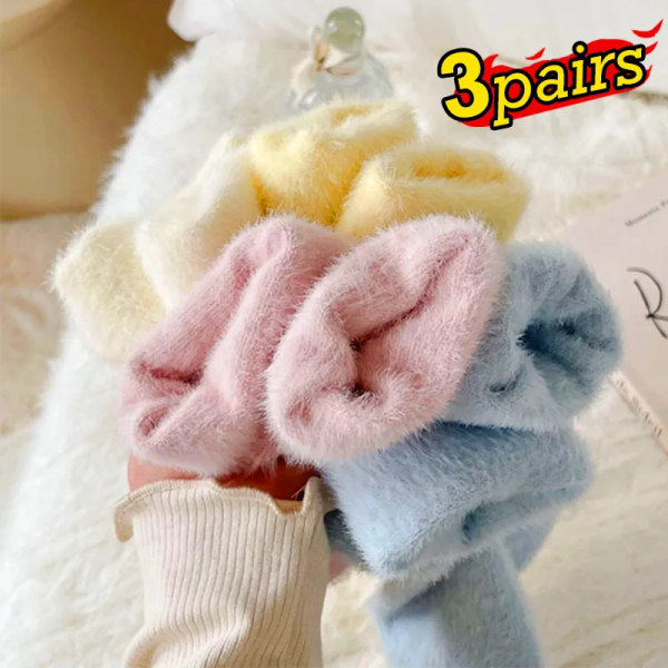 Epligg Mink Fleece for Women Ins Solid Winter Thicken Warm Coral Plush Socks Home Sleep Floor Snow Thermal Kawaii Sock
