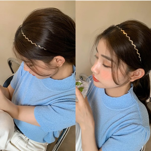Simple Gold Ripple Metal Hairbands Elegant Wave Headbands Fashion Women Crown Head Hoop Hair Styling Headwear Accessories