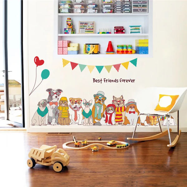 cartoon animal dogs best friends wall decals for kids rooms home decor living room bedroom wall decals mural art diy posters