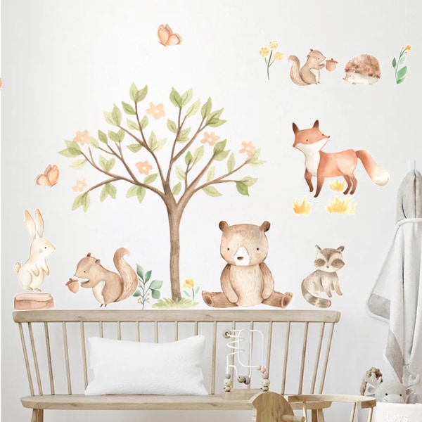 Cartoon Cute Animal illustration Watercolor Nursery Sticker  Removable Wall Decals Art Print Kids Boys Room Interior Home Decor