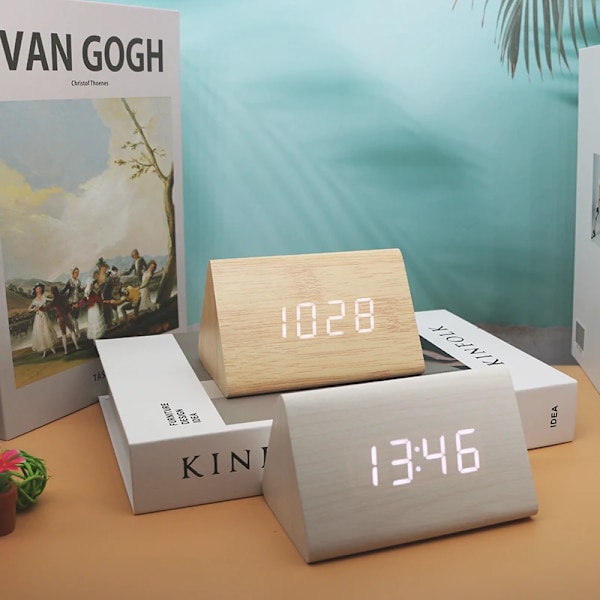 Wooden Digital Alarm Clock Time Date Temperature Display Desk Clocks for Bedroom Living Room Bedside Office NIDITON