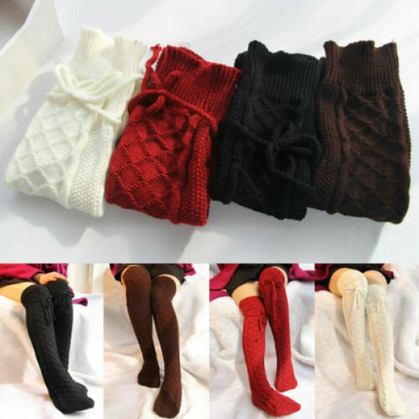 Women Winter Knitted Over The Knee Socks Thigh High Socks Warm Stretchy Stocking