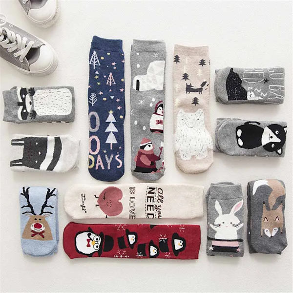 2022 New Autumn Winter Warm Terry-Loop Cute Socks Cartoon Animals Patterns Series Funny Socks Meias Warmer Christmas Sox Gift