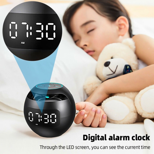 Night Light Digital LED Alarm Clock TF/FM Radio Bluetooth Speaker Round Bedside