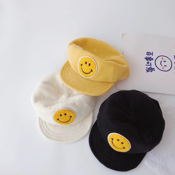 Autumn Winter Soft Brim Baby Baseball Hats Velvet Warm Kids Boys Girls Caps Smile Pattern Children Hat 7 Colors