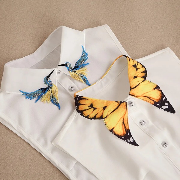 White Detachable Collars For Women Embroidery Print Woman False Collar Shirt Ladies Removable Fake Collar Detachable Shirt