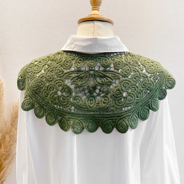 Women Crochet Floral Lace Fake Collar Solid Color Shawl Poncho Capelet